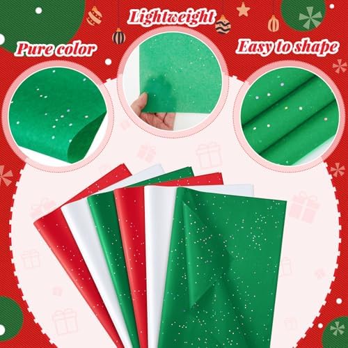 500 Sheets Red White Green Glitter Tissue Paper 15x20 Inch for Christmas - Image 4