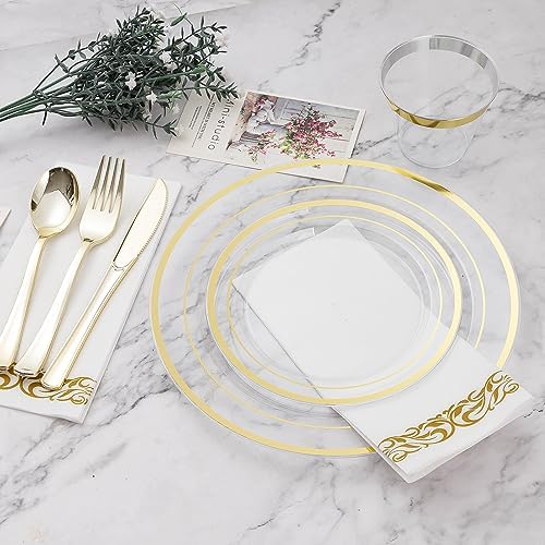 BESTVIP 175 PCS Clear Gold Plastic Plates and Silverware Set Disposable - Image 5