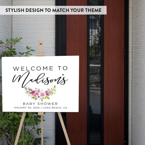 Andaz Press Personalized Large Canvas Baby Shower Welcome Sign, 16 x 20 Inches, Fuchsia Purple Florals, Guestbook Alternative, Custom Baby Shower Sign, for Floral Baby Shower, Baby Sprinkle Theme - Image 3