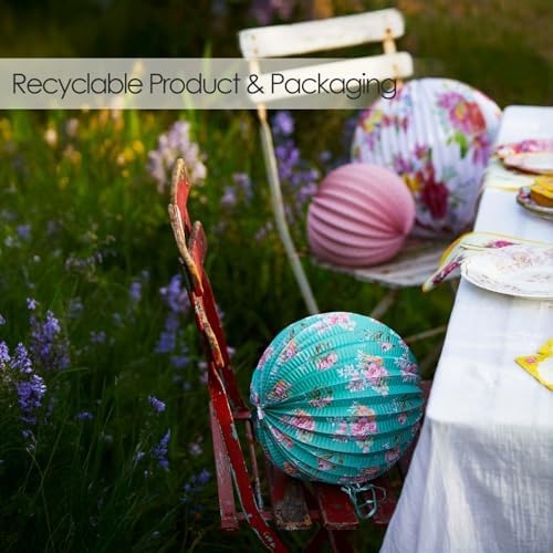 Talking Tables 18 x Hanging Tea Decorations Truly Scrumptious Floral Paper Lanterns for Birthday Party, Baby Shower, Wedding or Anniversary, 3 Sizes Bulk Pack Eco Packaging - Image 2