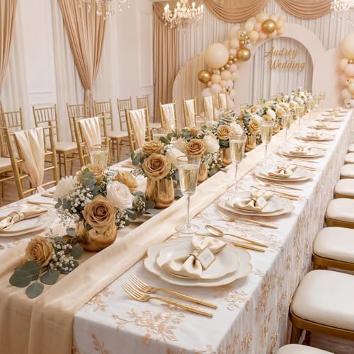 LIYH White Gold Rim 150 Pcs Heavy Duty Plastic Plates Silverware Wedding - Image 6