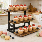 Lilybud--lily 3 Tier Cupcake Stand, Wooden Risers Display Stands Stepped Dessert Table Display Set with Metal Frame Tiered Tray Stand Serving Trays for Party Farmers Market Display 2 Pack - Image 3