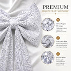 PartyPosh Oversized White Velvet Sequin Bow 51"x25" - Image 3