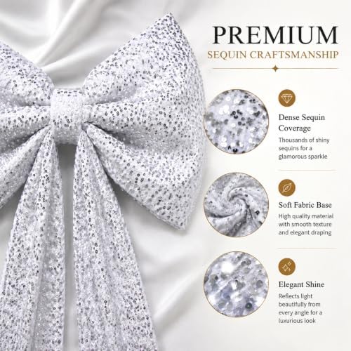 PartyPosh Oversized White Velvet Sequin Bow 51"x25" - Image 3