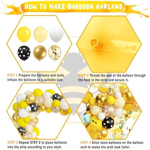 Party Inspo Bee Baby Shower Decorations, Bumble Bee Baby Shower Decor, A Little Honey is On The Way Backdrop Balloon Banner Tablecloth Cake Cupcake Topper Box Sash Cutouts - Image 4