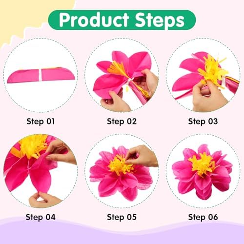Geyee 80 Pcs Mexican Giant Paper Flowers Leaves Set, 48 Pcs Large Mexico Tissue Paper Flowers and 32 Green Leaves for Mexican Party Wedding Archway Fiesta Birthday Decoration 20" 10'' - Image 3