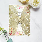 Hosmsua 20PCS Champagne Wedding Invitation Cards with Envelopes 5.12 x 7.3 Inch Laser Cut Butterfly Lace Flora Invitation for Wedding Quinceanera Sweet 16 Birthday (Champagne Glitter) - Image 3