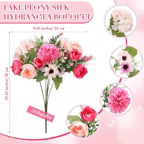 Tigeen 24 Bundles Peonies Artificial Flowers Faux Roses, Rose Red - Image 2
