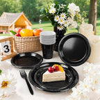 MirthMood 350PCS Black Disposable Plates,black plates disposable for party - Image 3