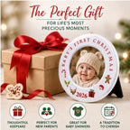 BANBERRY DESIGNS Baby’s First Christmas Picture Ornaments 2026 Set of 3 – Newborn Photo Frame Christmas Ornaments, Holds 2 Inch Baby Pictures – 3.5 Inch Round Keepsake with Easel Back and Tree Hanger - Image 7