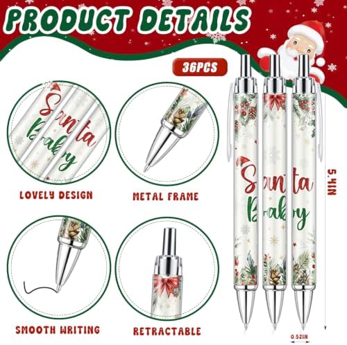 145 Pcs Christmas Santa Baby Shower Favors for Guests, Retractable Ballpoint Pens, Keychains, Thank You Cards, Gift Bags & Twine, Gender Reveal Party Souvenirs, Holiday Baby Shower Prizes Bulk - Image 2
