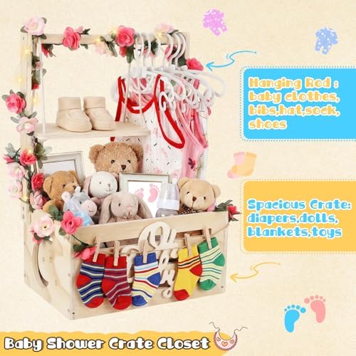 Wooden Baby Shower Crate Closet, 16.93In×11.82In×23.82In,Personalized Baby Gift Basket with Adjustable Handle, Unique Newborn Gift for Boys & Girls, Baptism,Birthday - Image 4