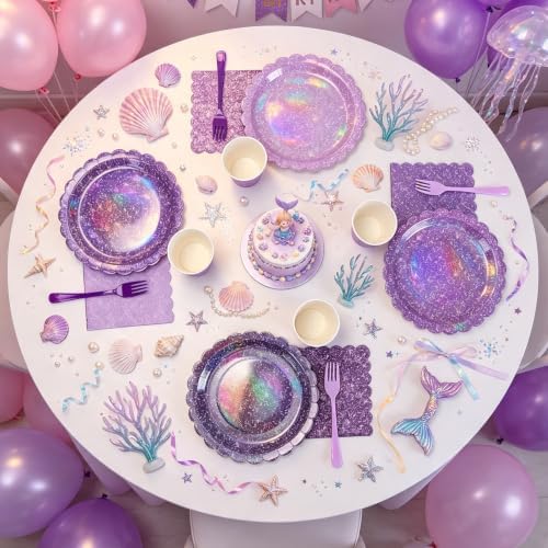 Purple Iridescent Party Tableware for 40 Guests, Holographic Paper Plates - Image 5