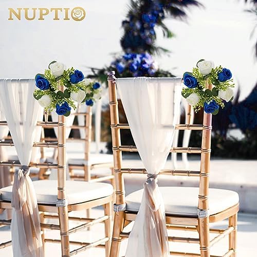 NUPTIO Small Wreath for Table Centerpieces, 9.05 Inch, Royal Blue & White - Image 3
