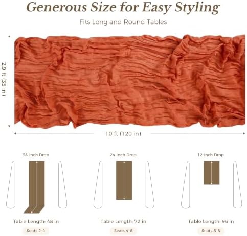 Goodluck Fall Table Runner, 10 Pack 10FT Terracotta Cheesecloth Table Runner 35x120 Inch Burnt Orange Boho Gauze Table Runner for Thanksgiving Autumn Fall Wedding Baby Shower Home KitchenTable Decor - Image 4