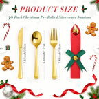 30 Set Christmas Pre Rolled Cutlery Napkins, Red and Green - Image 2