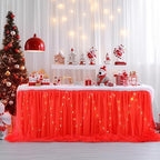 PARTISKY Red Tulle Tutu Table Skirt for Rectangle Tables or Round Table,Led Light String Table Cloth for Boys Girls Baby Shower Party Dessert/Cake Tables - Image 6