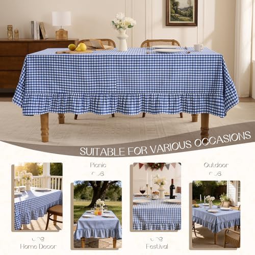 Romanstile Gingham Ruffled Tablecloth Rectangle, 60 x 120 Inch, Blue - Image 6