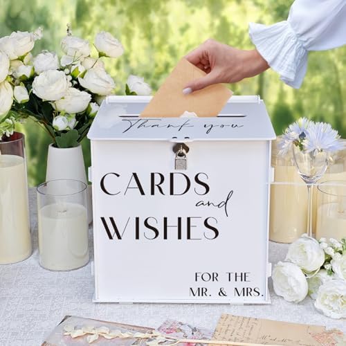 White Acrylic Card Box with Slot & Lock, Elegant Wedding Card Boxes for Reception, Large Money Envelope Gift Card Box for Party Wedding Birthday Engagement Anniversary Stylish Table Decor - Image 3