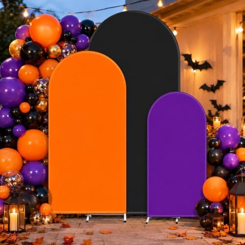 FYSUIMU 3 Pcs Halloween Arch Backdrop Covers Orange Black Purple Stretchy Spandex Arch Stand Fabric Cover for Wedding Birthday Baby Shower Party Photo Booth Decoration (4ft/5ft/6ft) - Image 5