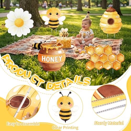 5PCS Bee Party Decorations, What Will Baby Bee Gender Reveal Decorations, Corrugated Plastic Honeybee Cardboard Cutouts for First Bee Day Birthday Party Baby Shower Photo Props Centerpieces - Image 5