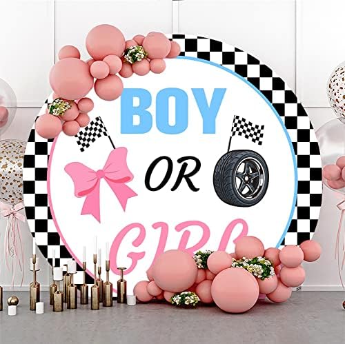 Leyiyi 6.5x6.5ft Boy or Girl Round Backdrop Cover Burnouts or Bows Pink or Blue Circle Photography Background He or She Baby Shower Party Decoration Banner Gender Reveal Baby Shower Party Supplies - Image 2