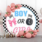 Leyiyi 7.5x7.5ft Boy or Girl Round Backdrop Cover Burnouts or Bows Pink or Blue Circle Photography Background He or She Baby Shower Party Decoration Banner Gender Reveal Baby Shower Party Supplies - Image 2