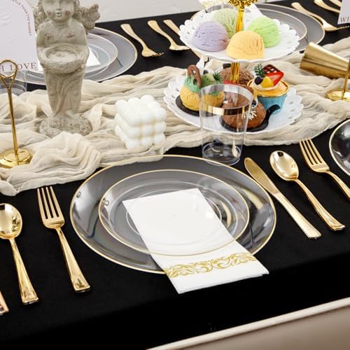 Supernal 350Pcs Clear Plastic Plates for Party, 50 Guests Wedding Party - Image 6