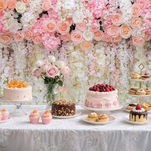 10x10ft Pink Rose Flower Wedding Photography Backdrop Spring Floral Photography Backdrop Valentine's Day Mother's Day Girl Birthday Baby Shower Wedding Bridal Party Banner Photo Booth Props Background - Image 2