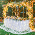 PARTISKY White Tulle Tutu Table Skirt for Rectangle Tables or Round Table,Led Light String Table Cloth for Wedding Baby Shower Birthday Party Dessert/Cake Tables by Partisky