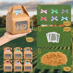 Maitys 36 Pcs Chicken Birthday Party Favor Boxes Farm Animal Foldable Chicken Box with Raffia Grass Bow Paper Treat Goodie Boxes for Adopt Chick Party Birthday, 3.94'' X 3.35'' X 3.15'', Classic - Image 3