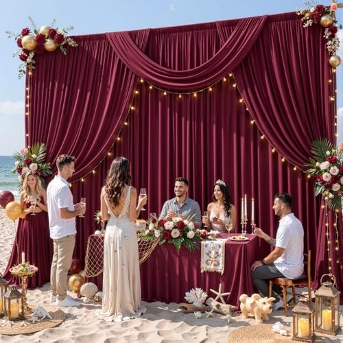 20ft x 15ft Burgundy Wrinkle Free Backdrop Curtains for Wedding Party Backdrops Curtain Drapes Fabric Decorations Photo Back Drop Cloth for Baby Shower Photography Stage Reception - Image 2