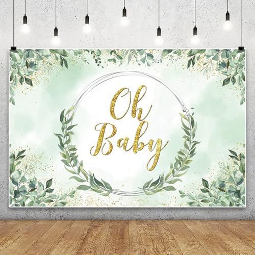 9x6FT Baby Shower Backdrop Oh Baby Sign Eucalyptus Greenery Wreath Background for Boys Girls Kids Gender Reveal Party Decorations Family Photo Booth Props by RiePoiia