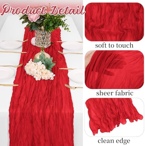 16 Pack Red Cheesecloth Table Runners 20x120 Inch Gauze Table Runner 10FT Easter Cheese Cloth Table Runner Rustic Sheer Runner for Wedding Baby Shower Birthday Party Table Decor - Image 3