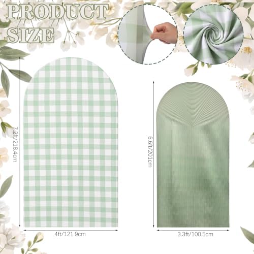 2 Set Gingham Arch Backdrop Cover 7.2ft x 6.6ft Sage Green - Image 2