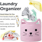 VK VK·LIVING Cat Toy Basket Cute Cotton Rope Animal Storage Pink Laundry Baskets for Toys, Clothes,Gifts,Towels, Blankets, Pet Bed Pink Laundry Hamper for Organizing 15''x14'' - Image 4
