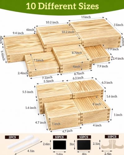 10PCS Pine Wooden Nested Buffet Risers with Mini Signs - Image 2