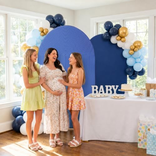 2 Set Wedding Arch Cover Navy Blue Ripple & Solid Stretchy Backdrop Cover - Image 4