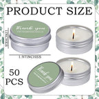 MTLEE 50 Pcs Sage Green Wedding Thank You Candles Gifts for Guests, Bridal Shower Baby Shower Favors, 1 oz Mini Lavender Scented Soy Wax Candles Tin Bulk for Birthday Aromatherapy Party Favors - Image 6