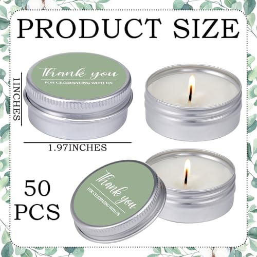 MTLEE 50 Pcs Sage Green Wedding Thank You Candles Gifts for Guests, Bridal Shower Baby Shower Favors, 1 oz Mini Lavender Scented Soy Wax Candles Tin Bulk for Birthday Aromatherapy Party Favors - Image 6