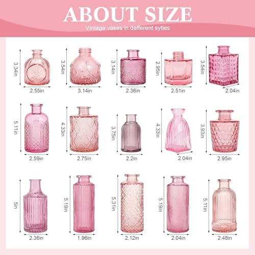 15 Pcs Pink Bud Vases Set, Baby Shower Decorations, Wedding Table Decor - Image 3