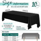Showgeous 60x126 Inch Black Rectangle Tablecloth 10 Pack Fit 7FT Table - Image 2