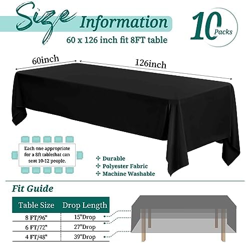 Showgeous 60x126 Inch Black Rectangle Tablecloth 10 Pack Fit 7FT Table - Image 2