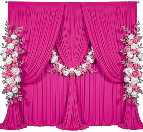 50x8ft Hot Pink Backdrop Curtain for Parties Fuchsia Wrinkle Free Fabric Backdrop Curtain Wedding Photo Backdrop Drapes for Birthday Party Baby Shower Photography Back Drop 10 Panels 5x8FT by Suppromo