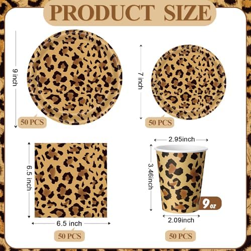 Funnymoom 250 Pcs Leopard Print Plates Napkins and Cups Serve 50 Guests - Image 2