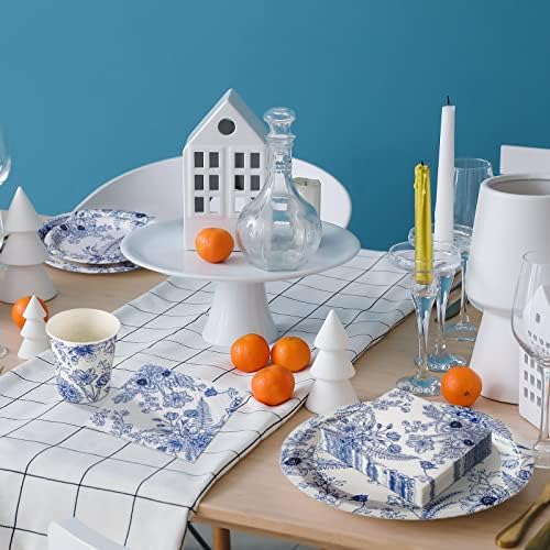 Dandat 250 Pcs Blue Floral Paper Plates and Napkins Blue Bridal Shower Tea Party Decorations Blues White Floral Tableware Set for 50 Guests Disposable Plates Napkins Cups Wedding Baby Bridal Shower - Image 4