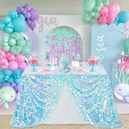 QueenDream Green Tablecloth Sequin Mermaid Fabric: Rectangle Iridescent Table Cloth 51x47 Inches Mermaid Ocean Themed Birthday Party Decorations - Image 3