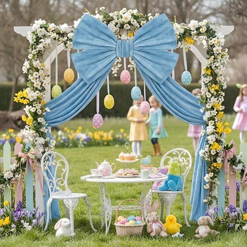 Suncalla 40 x 80 Inch Extra Large Blue Velvet Bow for Backdrop, Xmas Tree - Image 6