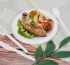 Unves 250 Pcs Compostable Paper Plates Set with Extra Long Utensils, White - Image 5
