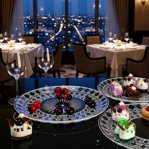 10 Pcs Round Plastic Serving Platters Bulk Clear Plastic Tray Acrylic Crystal Flan Plates Diamond Embossed Dinnerware for Party Food Cake Cookie Fruits Birthday Wedding Supplies(13.8 Inch) - Image 6